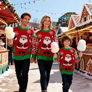 Suéter Rojo de Punto para Parejas, Cuello Redondo, Informal, para Otoño e Invierno, Ropa Familiar, Manga Larga, Navidad - Product Image 4