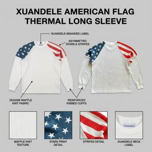 <span class=keywords><strong>Sudadera</strong></span> Personalizada Extra Grande de Estilo Urbano, Tejido Waffle, Unisex, con Estampado Digital de la Bandera Americana, Cuello Redondo, Color Blanco - Product Image 2