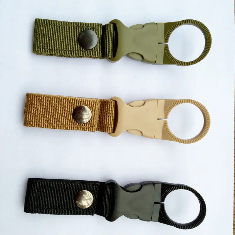 Ngụy Trang Chai Nước Chủ Carabiner Nylon Móc Chìa Khóa Molle Vải Dây Đeo Treo Hệ Thống Vành Đai Khóa Bền Móc Di Động