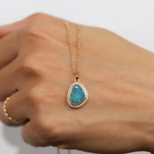 Classic Black <b>Opal</b> <b>Necklace</b> October Birthstone Teardrop <b>Pendant</b> 14K Solid Gold Dainty Minimalist Fine Jewelry Elegant Gift - Product Image 1