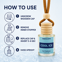 Diffuseur de parfum suspendu pour voiture, flacon en verre 8ml, bouchon en bois, parfum Glace Fraîche, longue durée, rechargeable, logo personnalisé, OEM, vente en gros