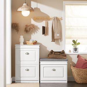 White Entryway Shoe Storage <strong>Bench</strong> with Flip Drawer &amp; Cushion, Narrow <strong>Small</strong> Shoe Cabinet Rack for <strong>Hallway</strong> - Product Image 6