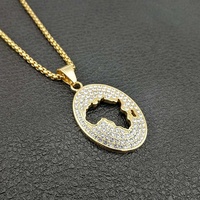 Pendentif en acier inoxydable pour hommes, or 18K, pendentif en cristal diamant de forme ovale, plaque de plateau, collier africain