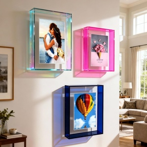 Cadre photo en acrylique laser effet arc-en-ciel, boîte à ombre flottante néon pour montage mural ou sur table, décoratif pour galerie, maison, bureau, transparent - Product Image 4