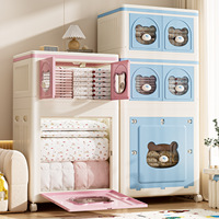 Boîte de rangement pour vêtements de grande capacité YBJ-XY-25801A, design épaissi, organisateur domestique, couvercle rabattable à motif de dessin animé, pliable avec roulettes