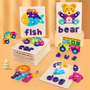 new arrival montessori wooden jigsaw puzzle preshcool English spelling game educational toys for kids