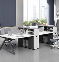 Bureau de bureau ergonomique pour 4 personnes, plan ouvert, postes de travail de bureau avec armoire
