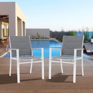 Chaise blanche en tissu textilène rembourré en <span class=keywords><strong>aluminium</strong></span> de style moderne pour l'extérieur, empilable, meubles de salle à manger, provenant de l'usine, utilisation en restaurant - Product Image 3