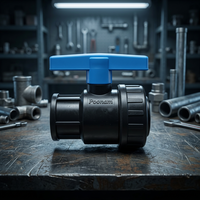 Vanne à boisseau sphérique double union en PP (2 po, 2,5 po, 3 po) PN10, extrémité à emboîtement, joint EPDM, vanne en plastique noir pour applications hydrauliques