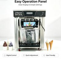 Commerciële ijsmachine voor softijs met 3 smaken, hoge productiviteit, Energy Star gecertificeerd, geschikt voor fruitmelk/ijs.