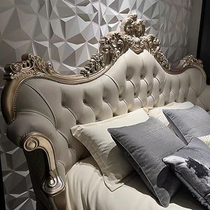 Cama de Madera Maciza Estilo Francés de 1.8m, Cama Tapizada Tamaño Queen, Cama de Dormitorio Principal de Tela de Lujo para el Hogar - Product Image 3