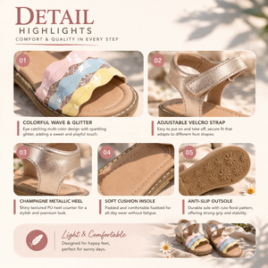 <span class=keywords><strong>Sandali</strong></span> con glitter color <span class=keywords><strong>oro</strong></span> rosa per ragazze, <span class=keywords><strong>sandali</strong></span> piatti con cinturino ondulato colorato e cinturino alla caviglia regolabile, graziose scarpe estive per bambini - Product Image 6