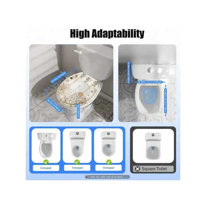 Gotels Resin Toilet Seat Cover Handmade Dry Flowers Decor Slow Silent Close Easy Installation