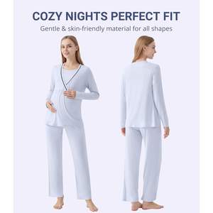 Conjunto de Pijama de Maternidad Personalizado de 2 Piezas, Ropa de Dormir de Bambú y Viscosa para Lactancia, Pijamas de Embarazo para Mujer, Tallas S a XXL - Product Image 4