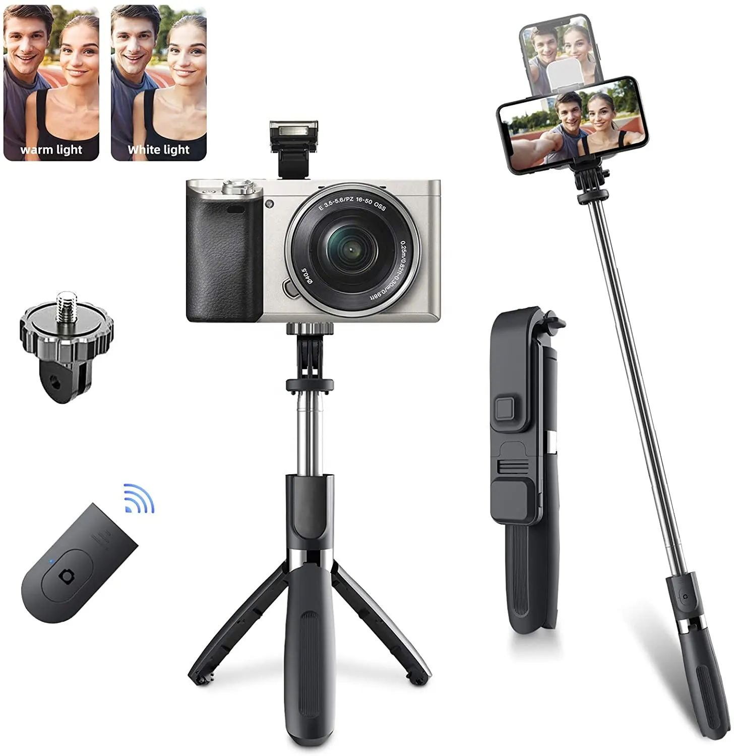 CYKE – perche à Selfie L02s, trépied de remplissage de lumières, perche à Selfie compacte avec télécommande Bluetooth détachable, perche à Selfie pour prendre des Photos