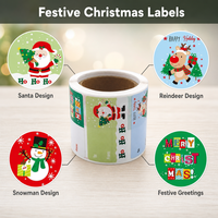 Étiquettes autocollantes rectangulaires en papier en gros pour la décoration de boîtes cadeaux, rouleaux d'autocollants festifs Joyeux Noël, étiquettes d'emballage