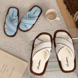 XIXITIAO Pantuflas Retro de Bloques de Color <span class=keywords><strong>para</strong></span> Mujer, con Tira Cruzada, Antideslizantes de TPR, Forro Cálido de Felpa, Zapatos de <span class=keywords><strong>Casa</strong></span> <span class=keywords><strong>para</strong></span> Interiores, Venta al <span class=keywords><strong>por</strong></span> Mayor - Product Image 3