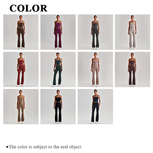 Completo Sportivo Donna Effetto Nudo Asciugatura Rapida Reversibile per <span class=keywords><strong>Fitness</strong></span> Corsa Yoga - Top Halter con Scollo Quadrato e Gilet Modellante Vita a Vita Alta Effetto Push-Up sui Glutei - Product Image 3
