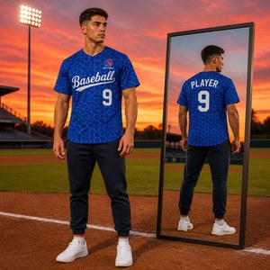 Maillot de baseball personnalisé en gros, imprimé hexagonal, séchage rapide, respirant, boutonné, en polyester, uniforme d'équipe par sublimation - Product Image 1