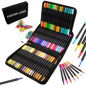 Low MOQ Water Based Marker Dual Tip Watercolor Brush Pen Art Marker Pen Set With Fineliner For Arts