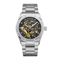 Montre homme squelette automatique mécanique or hommes squelette en acier inoxydable montres mécaniques pour hommes poignet 2023