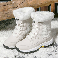 Bottes de neige mi-mollet pour femmes, en cuir synthétique coupe-vent, avec dessus matelassé et semelle intérieure épaisse en peluche thermique, pour les voyages quotidiens par temps froid