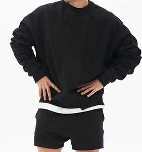 Chất Lượng Cao Heavyweight Lông Cừu Người Đàn Ông Màu Đen Áo Tùy Chỉnh In Logo Crewneck Áo Thun Cộng Với Kích Thước Của Nam Giới Hoodies & Áo Nỉ - Product Image 5