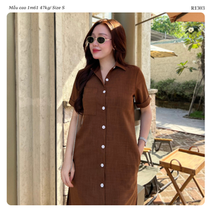 Women's Sage Green Short Sleeve Button Down Shirt Dress, Casual Lapel Collar Midi Dress <b>Hot</b> Sale from Vietnam - Product Image 4