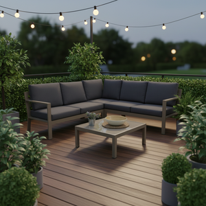 Ensemble de mobilier d'extérieur moderne en aluminium en forme de L avec tissu pour salle à manger, entrée et jardin - Product Image 1