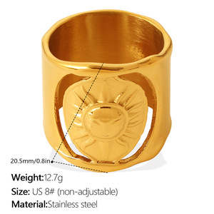 <b>Custom</b> Wholesale Non Tarnish 14k 18k Pvd Gold Plated 316L Stainless Steel Sun <b>Ring</b> for Women - Product Image 5