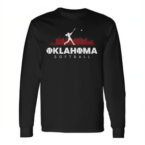 T-shirt à manches longues pour softball Oklahoma, design minimaliste, style rétro - Product Image 2