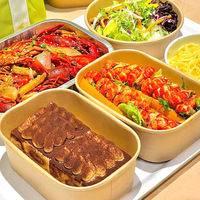 2024 papier biodégradable carré gâteau Dessert salade de fruits pique-nique conteneur bols avec couvercle
