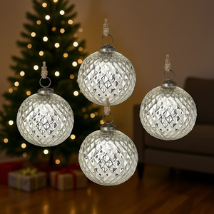 <b>Vintage</b> Glass <b>Christmas</b> Ball <b>Ornaments</b> Set of 4 Hanging Decorative Sphere Tree Decorations for Holiday Parties and Home Dcor - Product Image 2