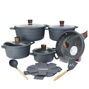 Colección Brilliant Visual de 15 Piezas de Aluminio Forjado con Textura Ondulada, Olla <span class=keywords><strong>para</strong></span> Sopa de 20/24/28/32 cm, Sartén Profunda de 28 cm, Espátulas, Tapetes y Utensilios - Product Image 1