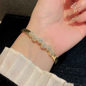 Gold And White Round <b>Bangle</b> With <b>Jade</b> Claw Setting Classic Women's Jewelry - Product Image 4