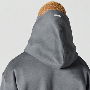 맞춤형 레트로 스트리트웨어 남성용 하프 지퍼 디자인 까마귀 레인보우 스프레이 헤비급 스웨트 셔츠 마스크 겨울용 오버 헤드 후드 - Product Image 3