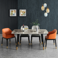 Ensemble de table à manger moderne de style italien européen, extensible, avec plateau en marbre, structure en métal, plateau en pierre frittée et pieds décorés d'or