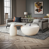 Table basse ronde en fibre de verre, style moderne minimaliste de luxe, couleur crème naturelle, meubles de salon