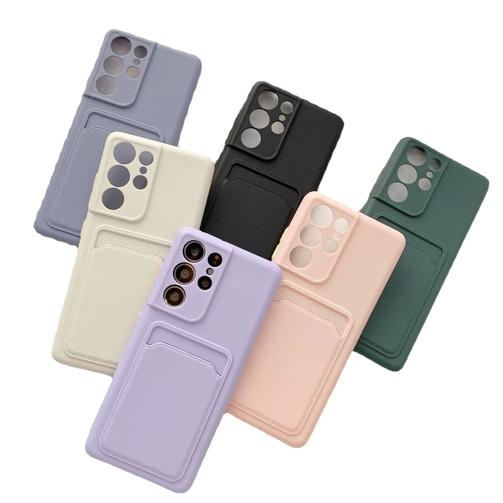 Silicone TPU Back Cover With Credit Card Holder Card Mobile Phone Case for Samsung A12 A32 A42 A52 A72 S20 S21 Plus Note 20