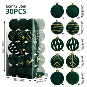 6cm Velvet Plastic <b>Christmas</b> Balls 30 Pieces Flocked Fabric Painted Xmas Ornament Hanging Decor Balls Wholesale - Product Image 3