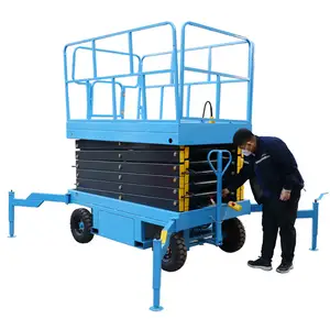 Cheap Semi-electric push around mini 3~6m 300kg load DC lifting and lowing manual moving scissor lift