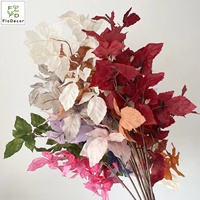 Vente en gros de feuilles artificielles en soie verte de 98 cm, longues tiges, branche de feuilles bordeaux, verdure pour mariage, décoration florale, remise de diplôme
