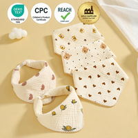 Bavoir et serviette pliables pour bébé, 100% coton gaze, absorbant, motifs mignons, non toxique, pour nouveau-nés de 0 à 24 mois