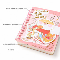 Mini carnet à spirale 87x112mm 80GSM 70 feuilles lignées, motif dessin animé mignon, boucle magnétique, 4 designs, 480 pièces/carton, vente en gros