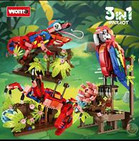 Woma Creative - Juego de Bloques de Construcción 3 en 1 con Forma de Animales del Mundo Animal: Loro, Camaleón y Cangrejo