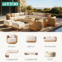 Ensemble de canapés en teck pour cour moderne, mobilier d'extérieur de luxe pour hôtel, canapé modulaire avec coussins, mobilier de patio extérieur, ensemble de canapés de jardin