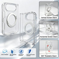 Étui de téléphone magnétique transparent en TPU PC pour téléphone pliable avec anneau rotatif à 360° et protection antichoc aux quatre coins