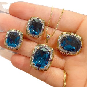 9 Vintage Copper Gold Plated Geometric Jewelry Set Copper Gold Plated 12*16-10*12mm Cubic Zirconia <b>Earrings</b> Set For Women - Product Image 2