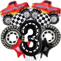 Décorations de fête sur le thème des camions - Ensemble de 9 ballons en aluminium brillants en forme de poisson avec chiffres pour le 3ème anniversaire sur le thème des voitures de course