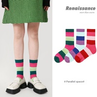 Chaussettes tendance en coton peigné sans couture Renaissance Printemps-Été avec bande épaisse, nouvelle boîte cadeau colorée et cool, chaussettes pour femmes